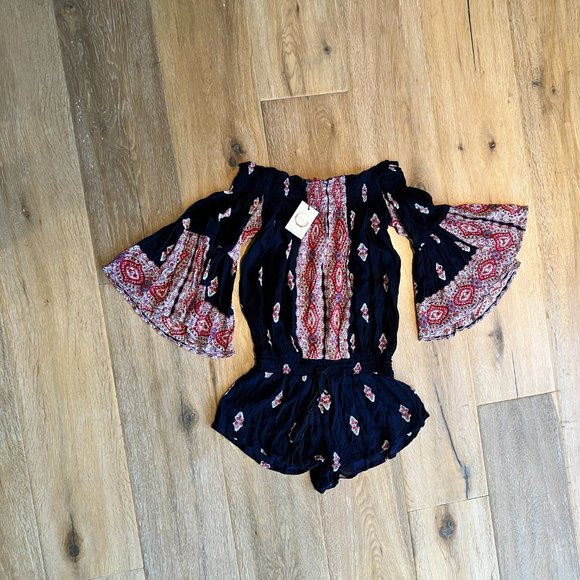 RAGA Anthropologie Endless Love Paisley Bohemian Smocked Resort Romper NWT - Picture 2 of 13